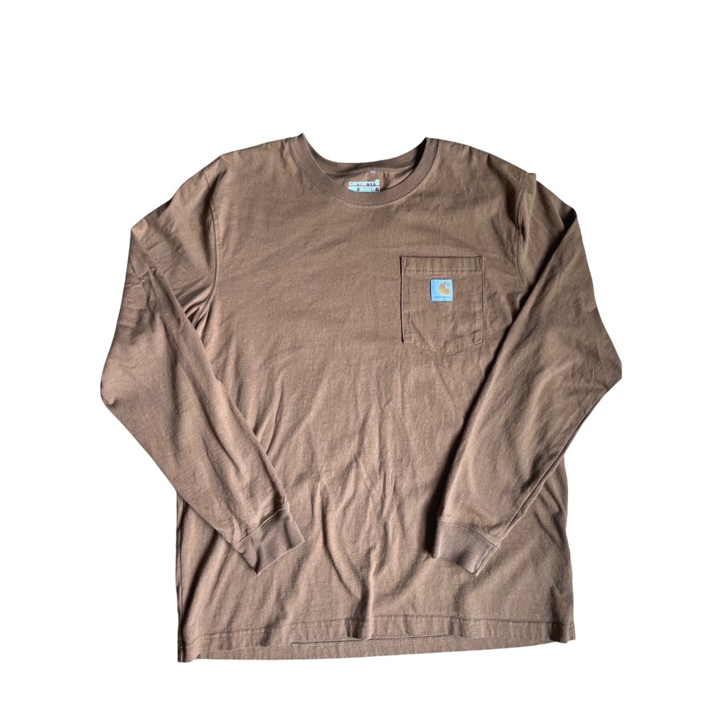 Carhartt Mens Relaxed Fit Long Sleeve Pocket T-Shirt Brown Cotton L Workwear